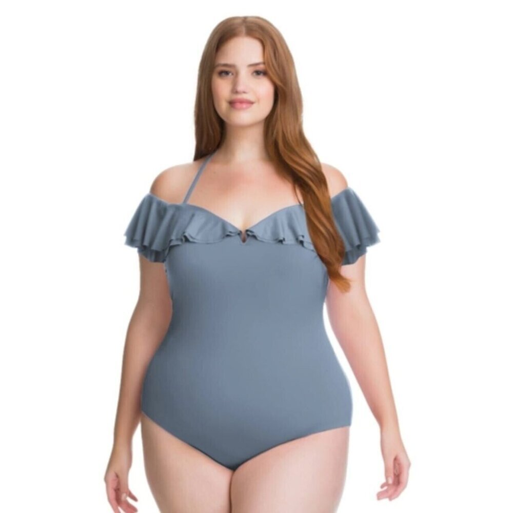 BECCA BY REBECCA VIRTUE ONE PIECE SWIMSUIT WOMENS SZ 2XL PLUS/ RUFFLE